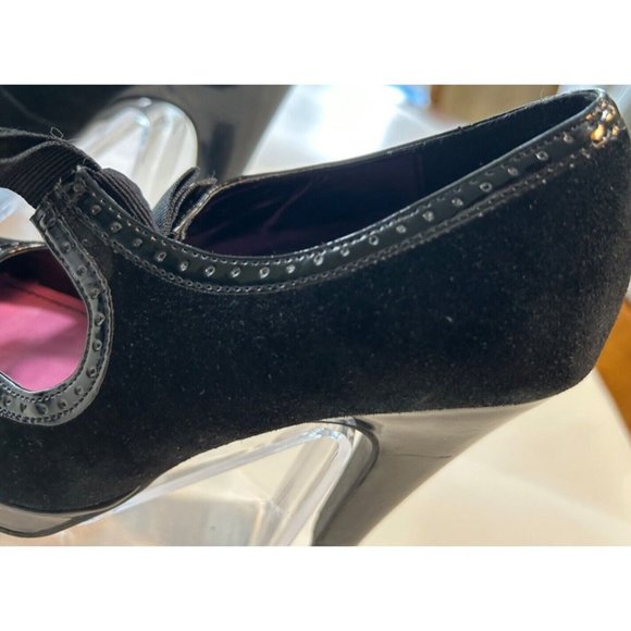 Women's Isaac Mizrahi Heels Size 5.5 Leather Suede Black 4 Inch Heel Satin Bow - Picture 7 of 9